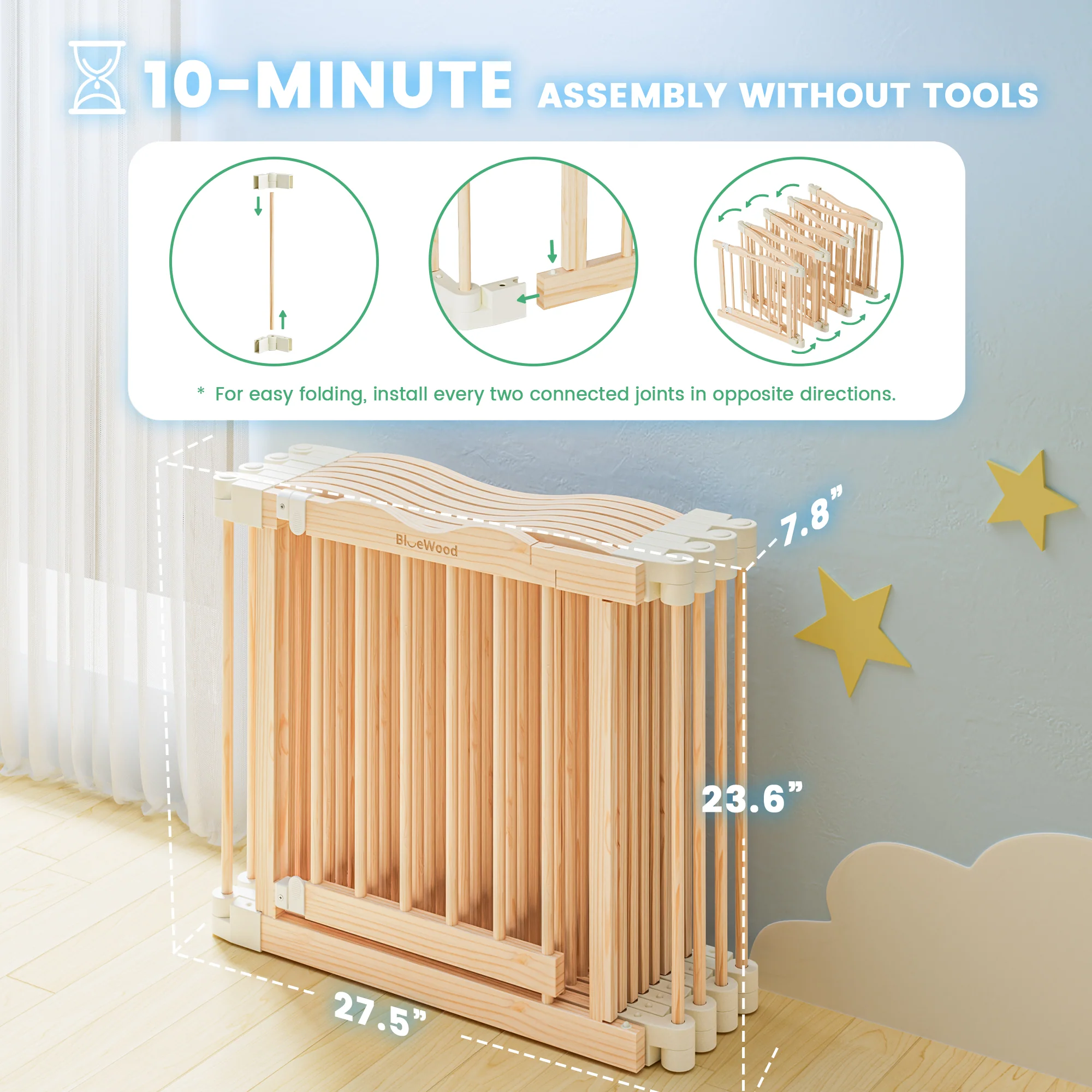 Halo - BlueWood® Baby Gate Playpen, Foldable, Paint-Free Baby Playpen - Image 5