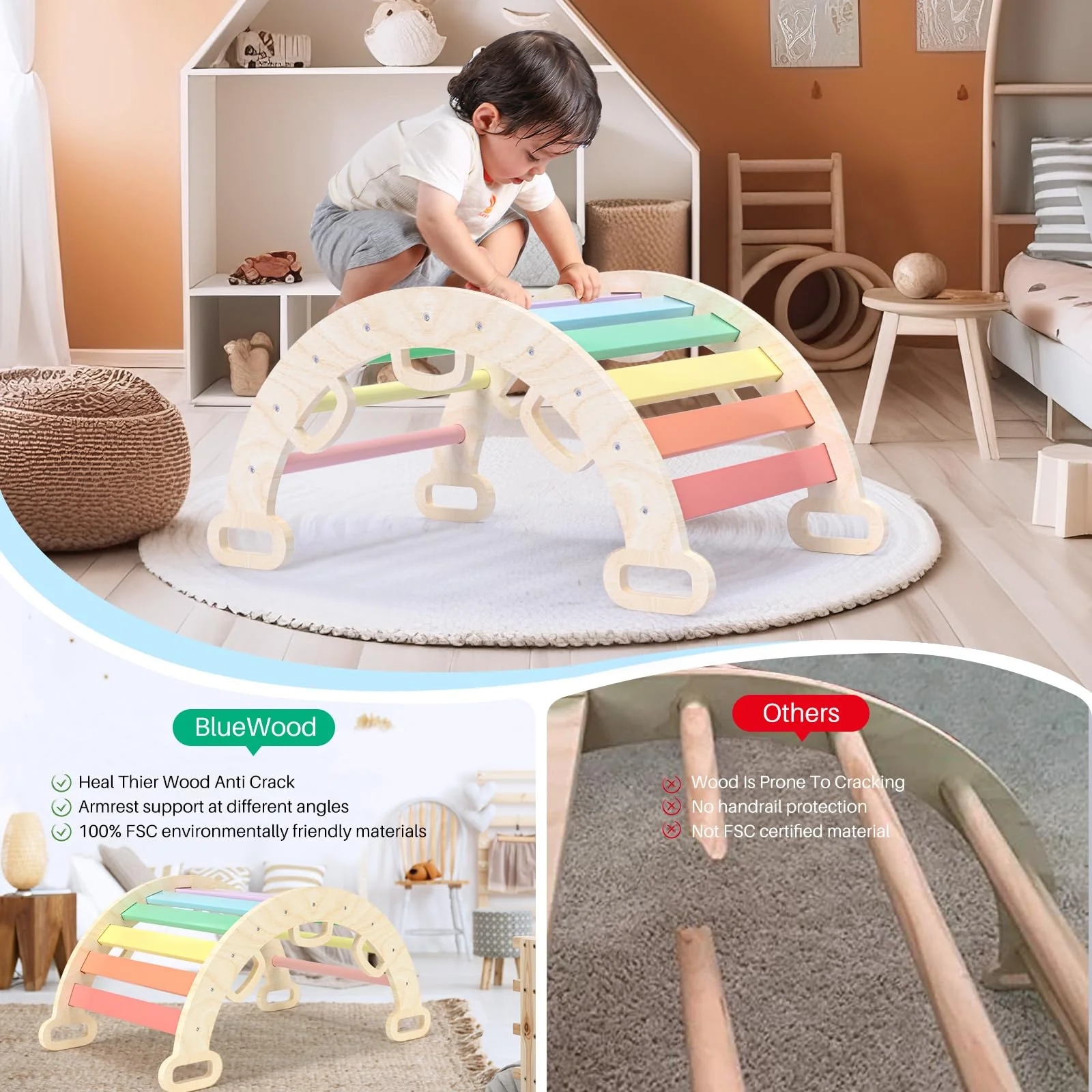 Aurora – BlueWood® Pikler Arch Ladder * Aurora Rainbow - Image 5