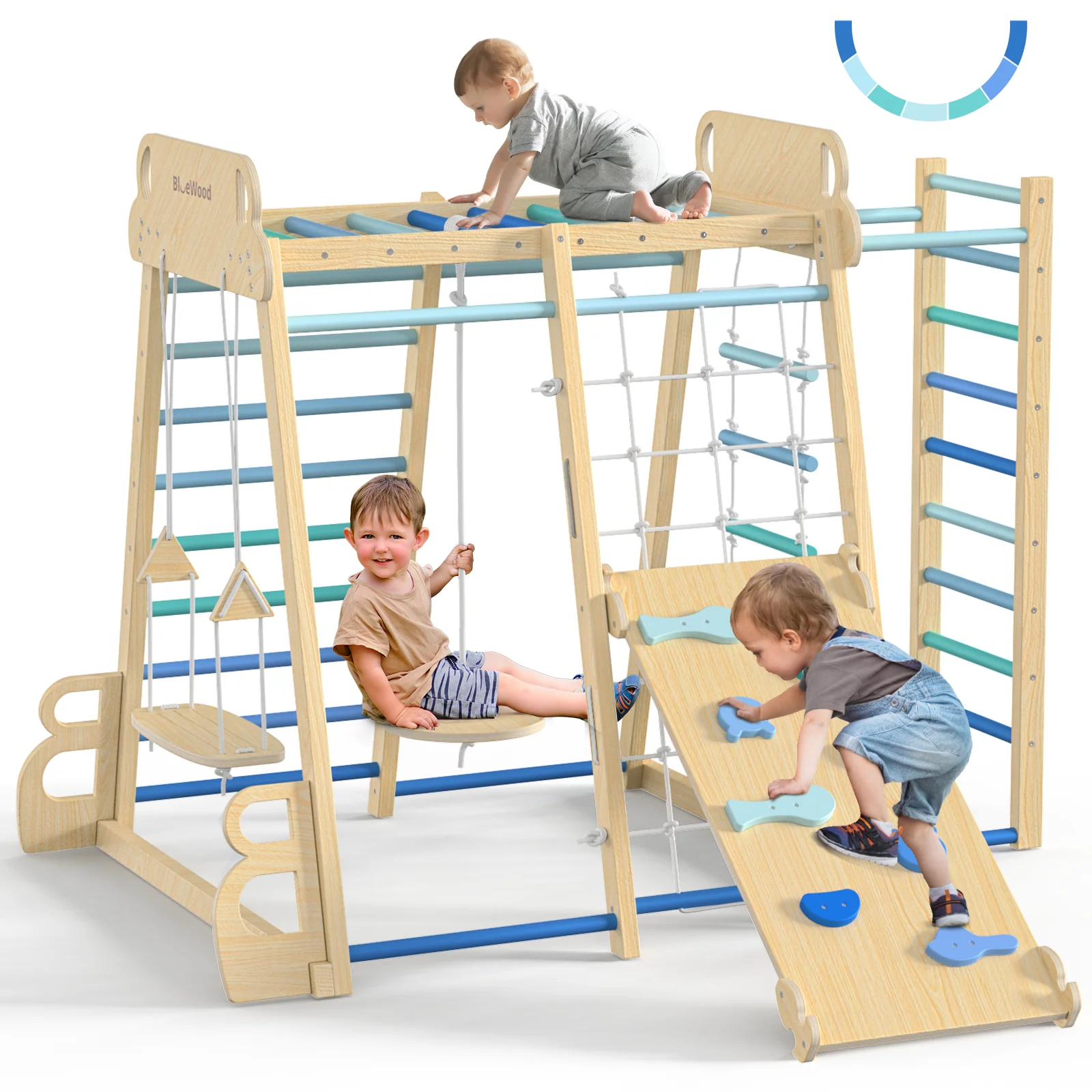 Safari-land - BlueWood® Indoor Jungle Gym Swing Sets * Calm Gradient Blue - Image 6