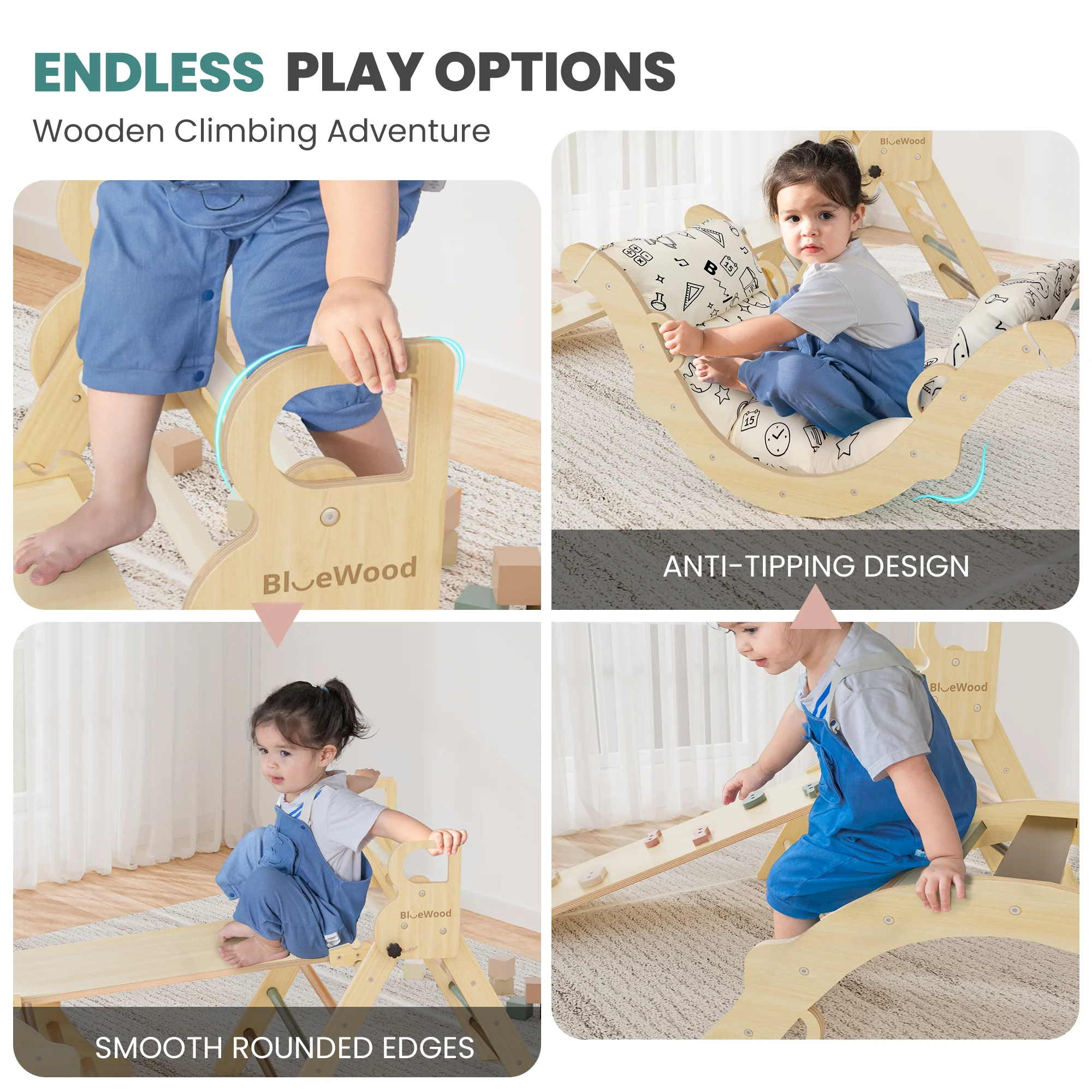Totsicle - BlueWood® Pikler Triangle Playset with Cushion * Morandi Soft Tones - Image 4